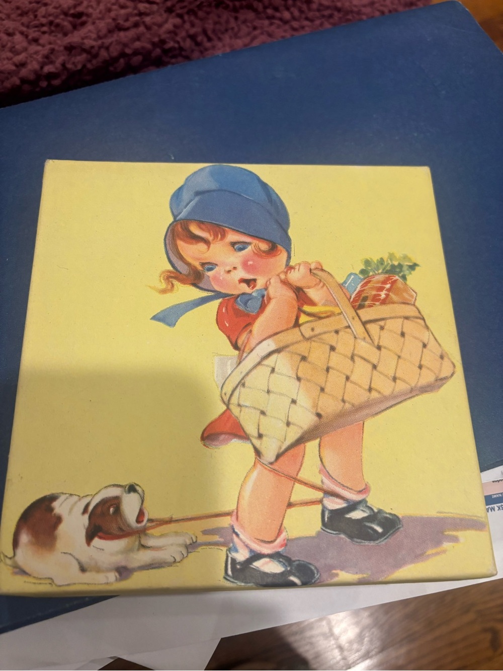 Vintage Girl with Basket Small Gift Box
